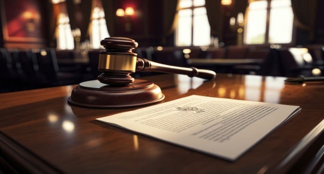 Martillo de un juez junto a unos documentos en una mesa